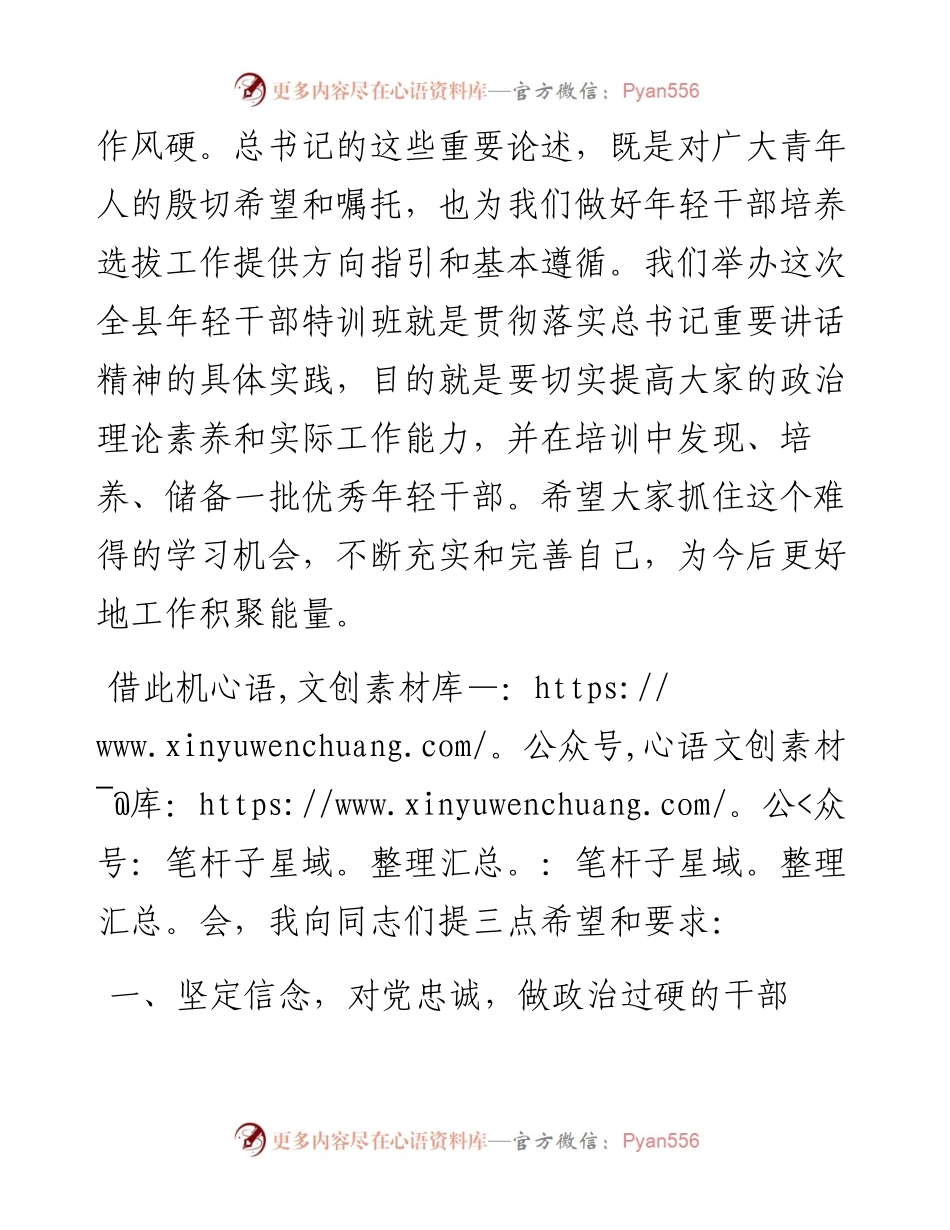 组织部长在全县年轻干部特训班开班仪式上的讲话.docx_第2页