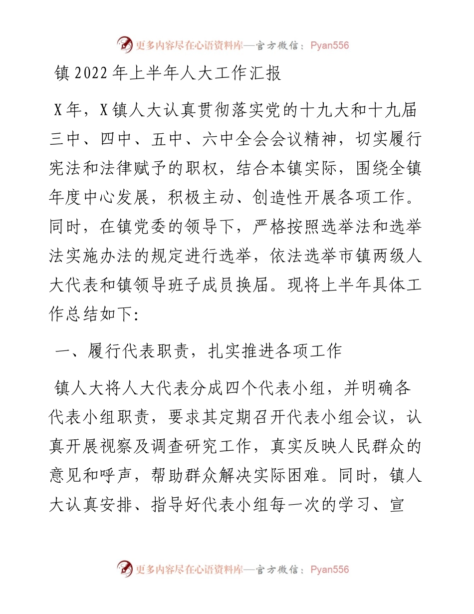 镇上半年人大工作汇报.docx_第1页