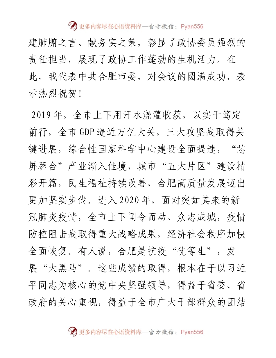 范文系列214合肥市委书记虞爱华在合肥市政协十四届三次会议.docx_第2页