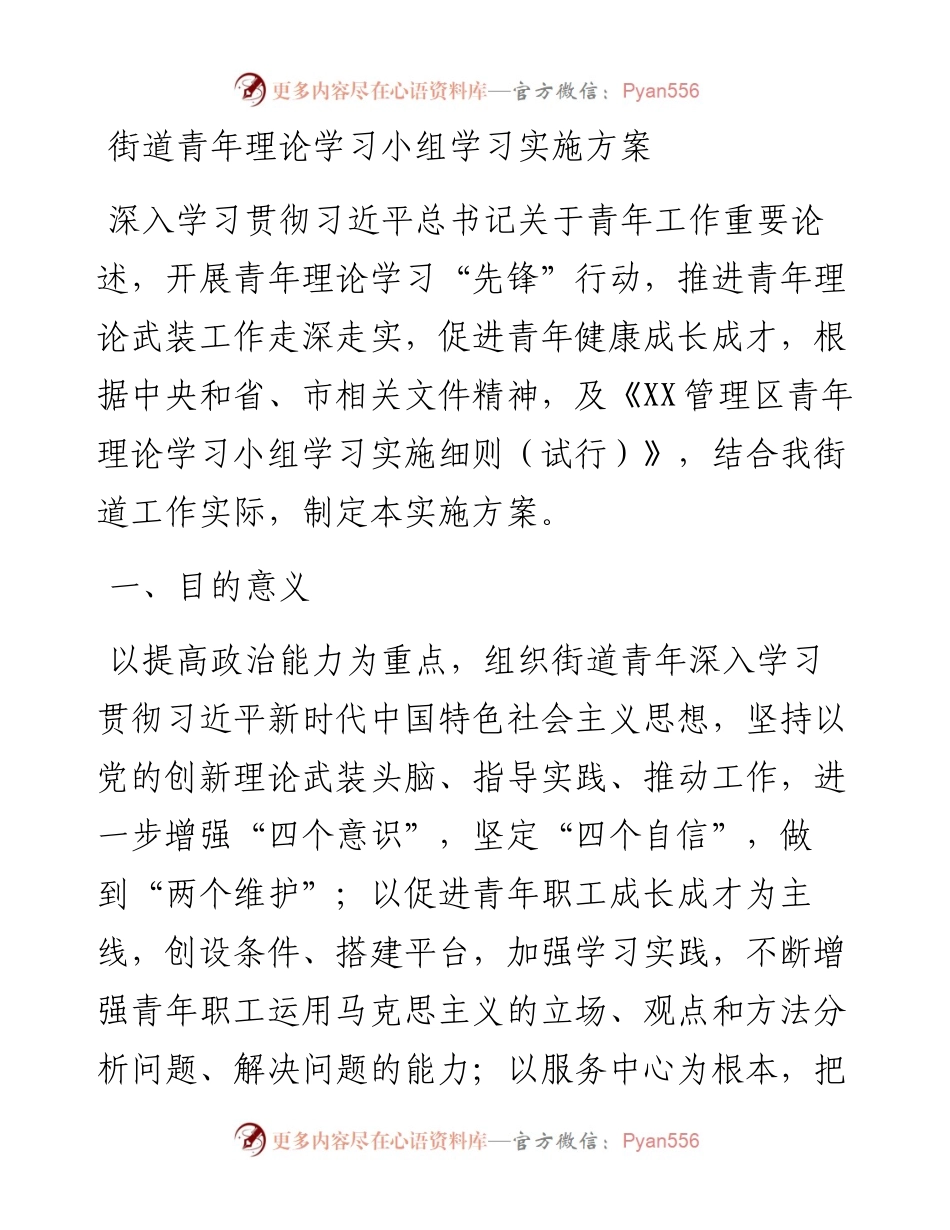街道青年理论学习小组学习实施方案.docx_第1页
