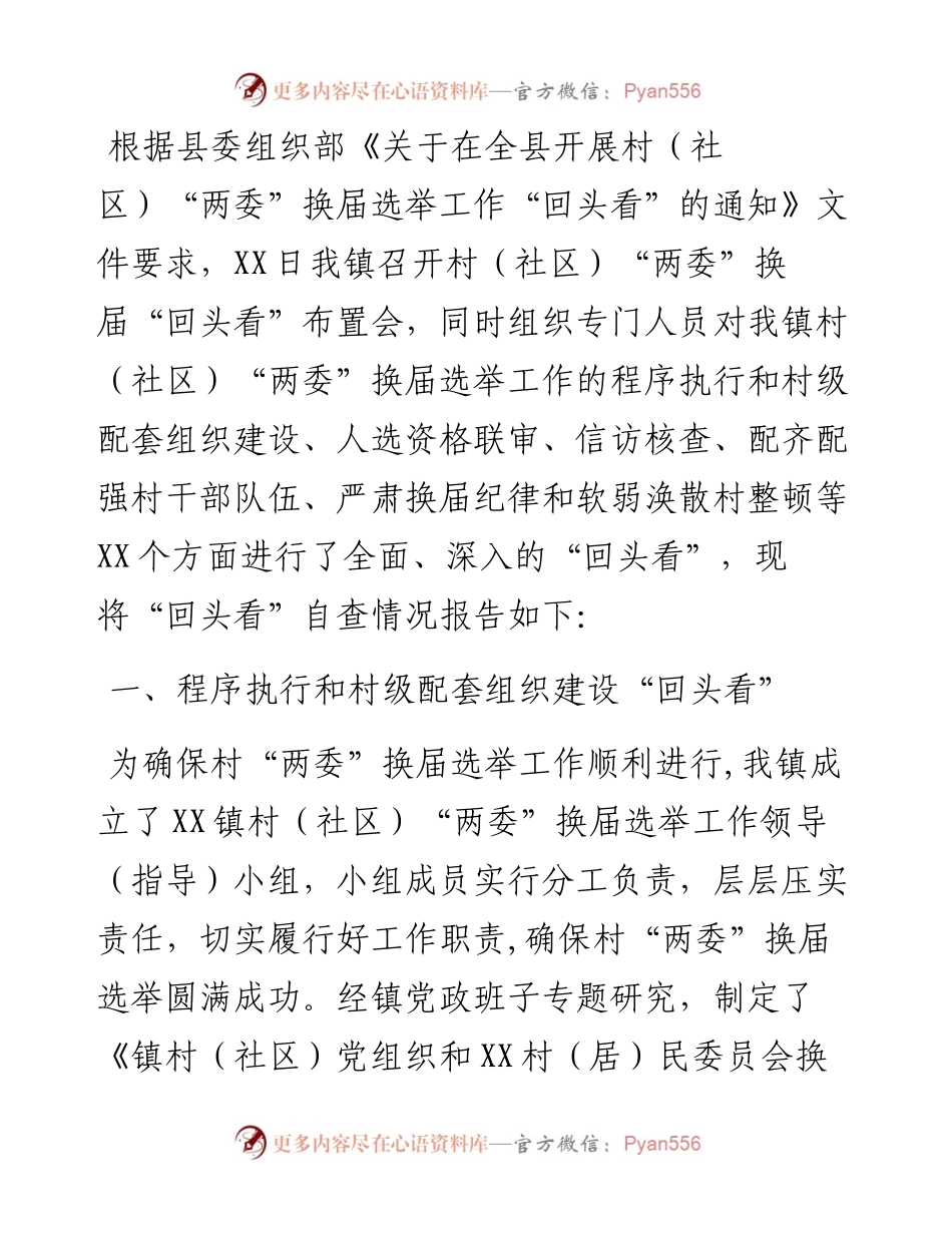 镇村（社区）两委换届回头看自查报告.docx_第1页