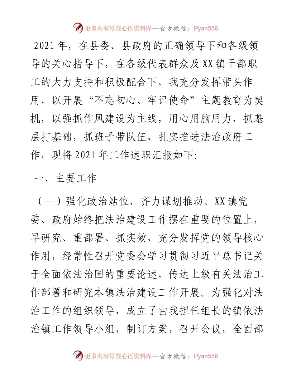 镇法治政府工作述职报告.docx_第1页