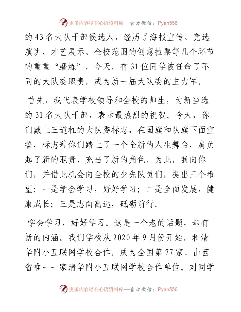 范文系列3791王宏斌：在我校第十届大队委就职仪式上的讲话.docx_第2页