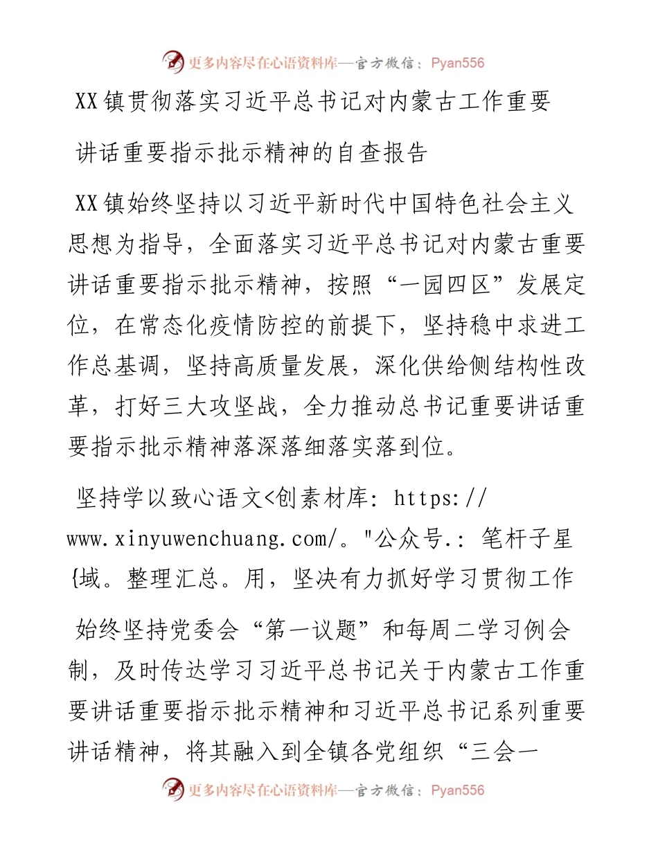 贯彻落实总书记对内蒙古工作重要讲话重要指示批示精神的自查报告.docx_第1页
