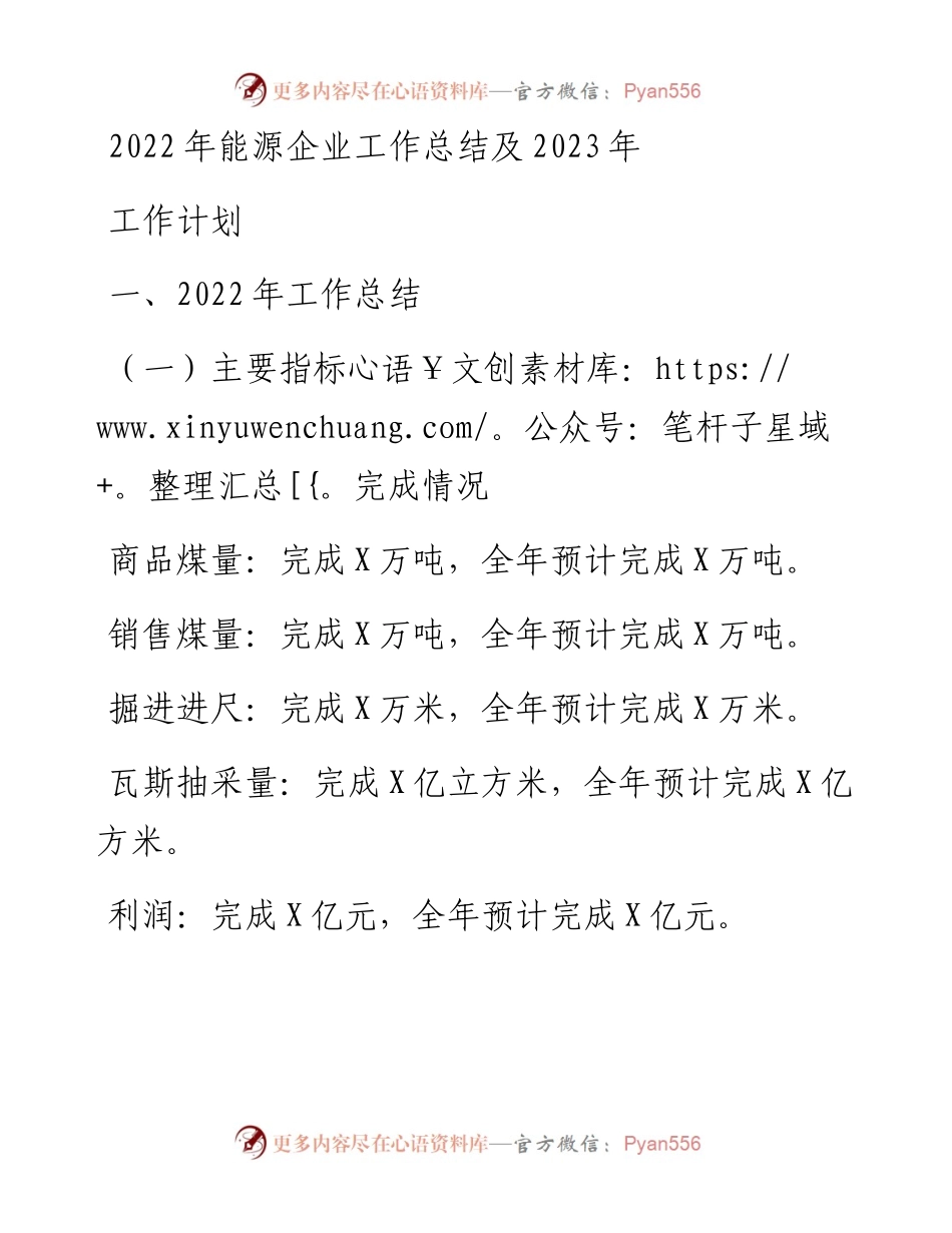 能源企业工作总结及2023年工作计划.docx_第1页