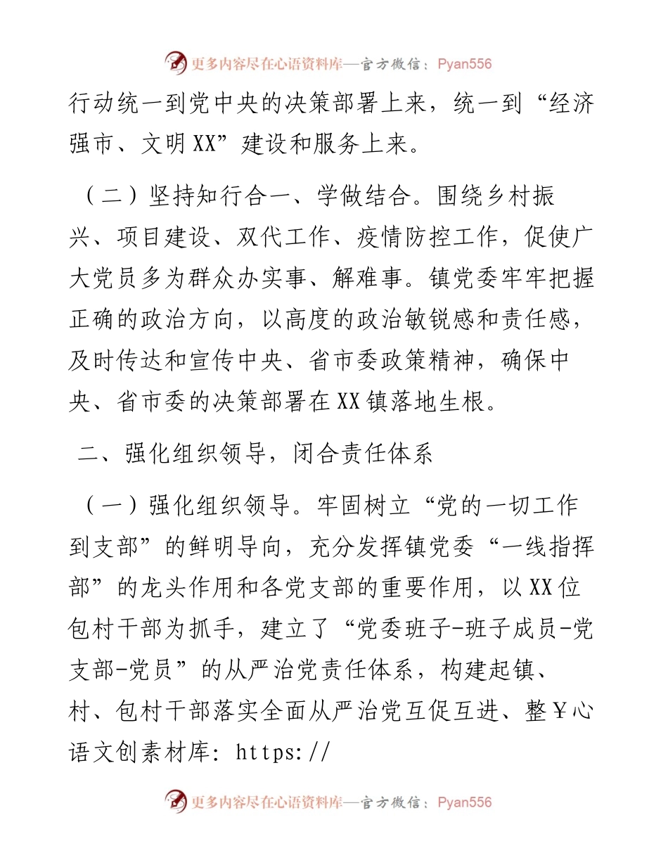 镇关于落实全面从严治党主体责任工作情况的报告.docx_第2页