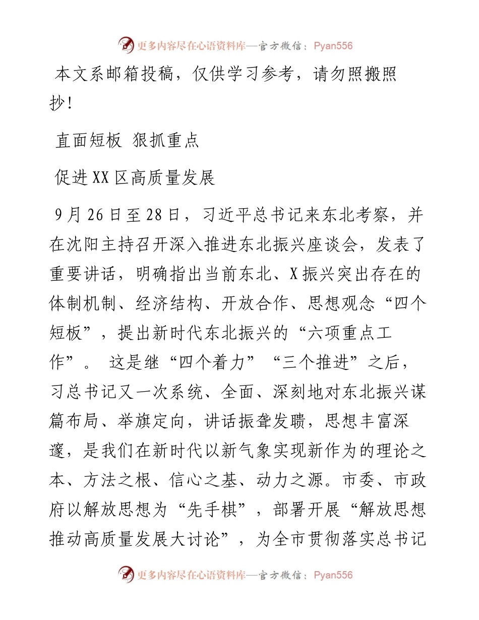 解放思想推动高质量发展大讨论发言材料（振兴东北）.docx_第1页