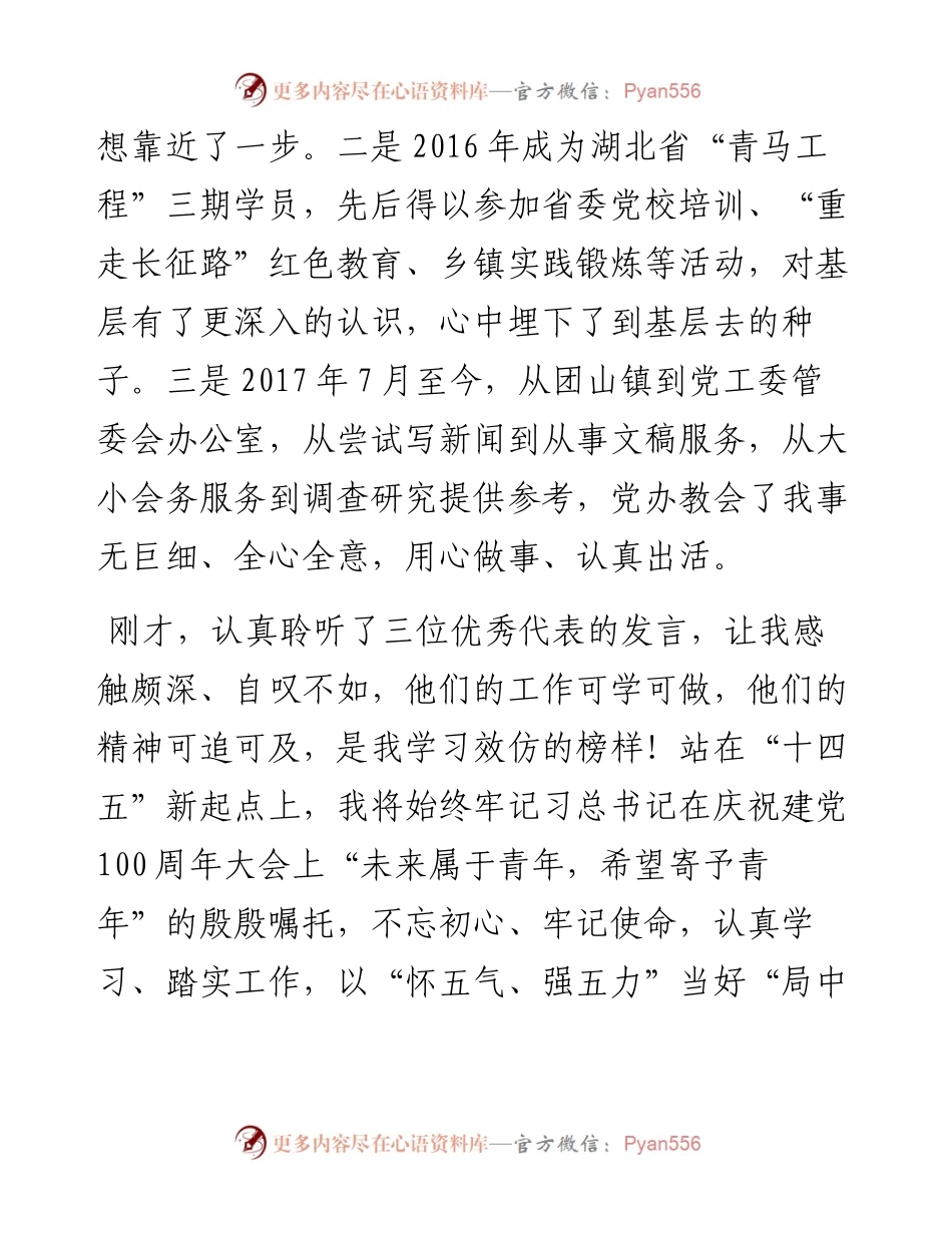 范文系列1823青年代表牛俊杰：在区党工委庆祝中国共产党成立100周年座谈会上的发言.docx_第2页