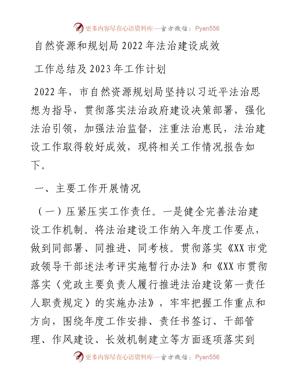 自然资源和规划局法治建设成效工作总结及2023年工作计划.docx_第1页