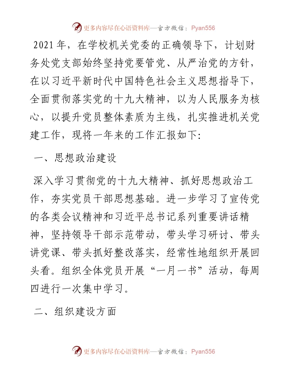 计划财务处党支部书记抓党建工作述职报告.docx_第1页