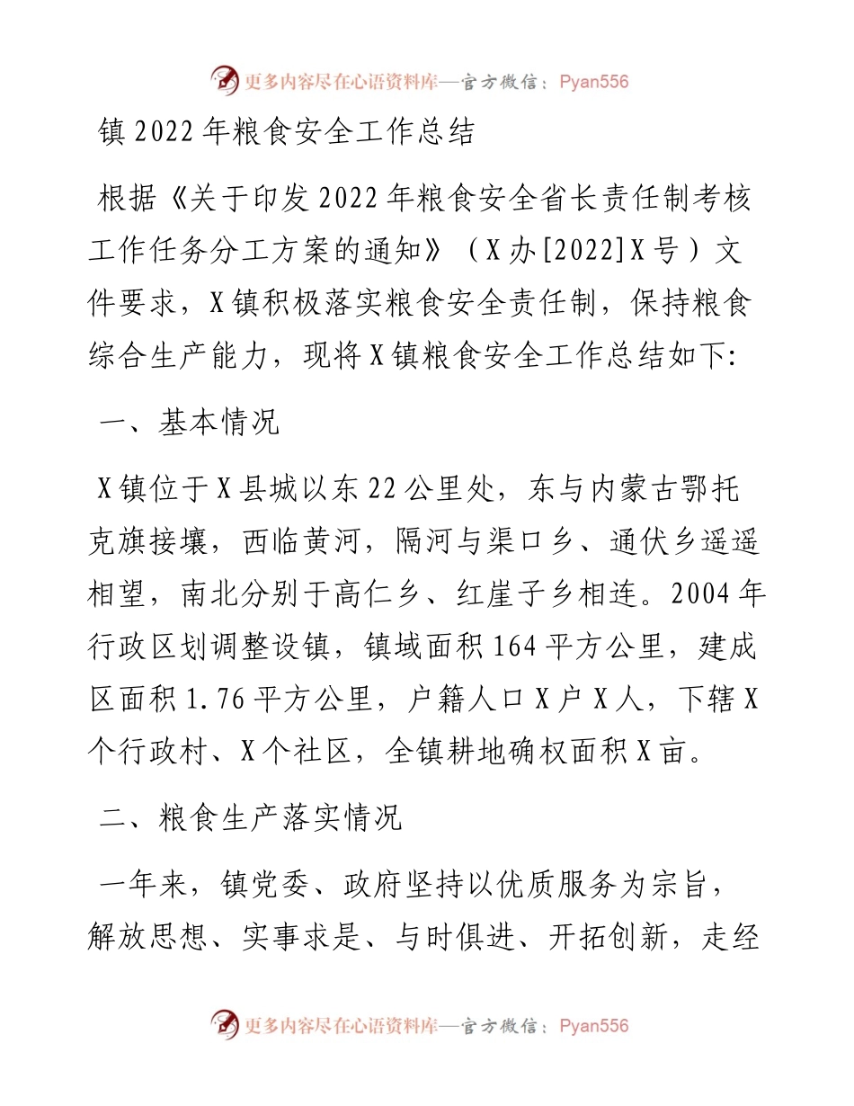镇粮食安全工作总结.docx_第1页