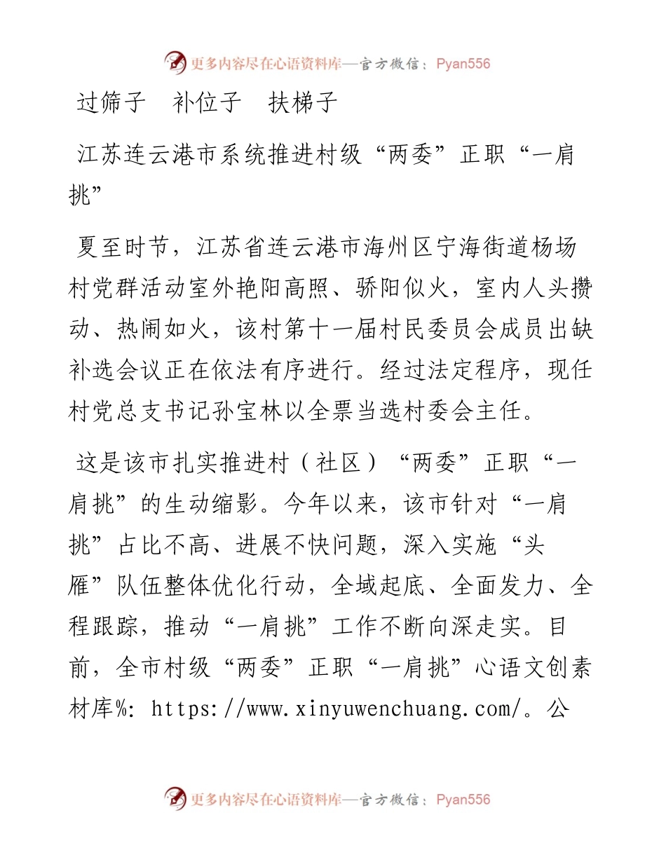 过筛子  补位子  扶梯子  江苏连云港市系统推进村级“两委”正职“一肩挑”.docx_第1页