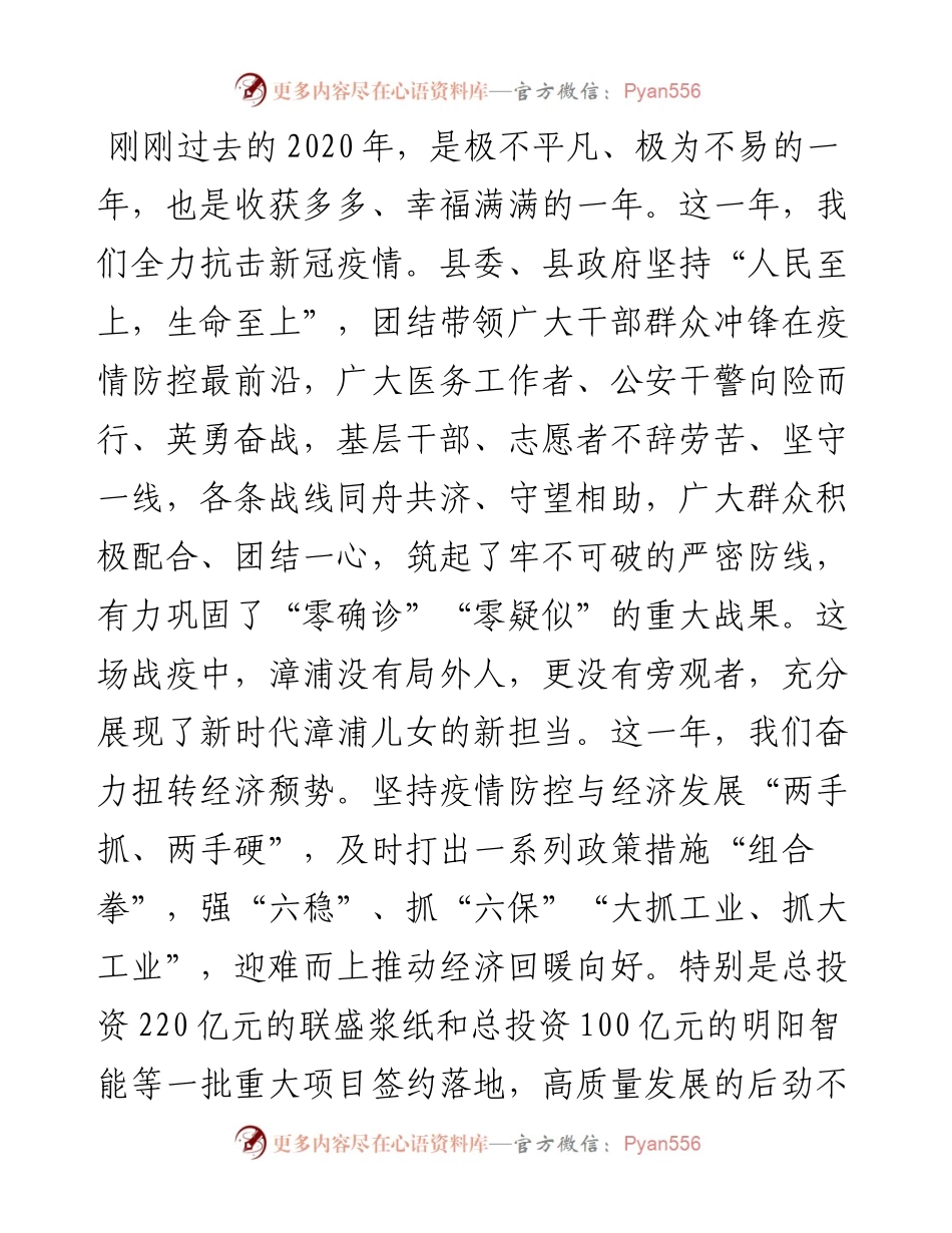 范文系列1246漳浦县委书记戴平忠：二一年新春电视讲话.docx_第2页