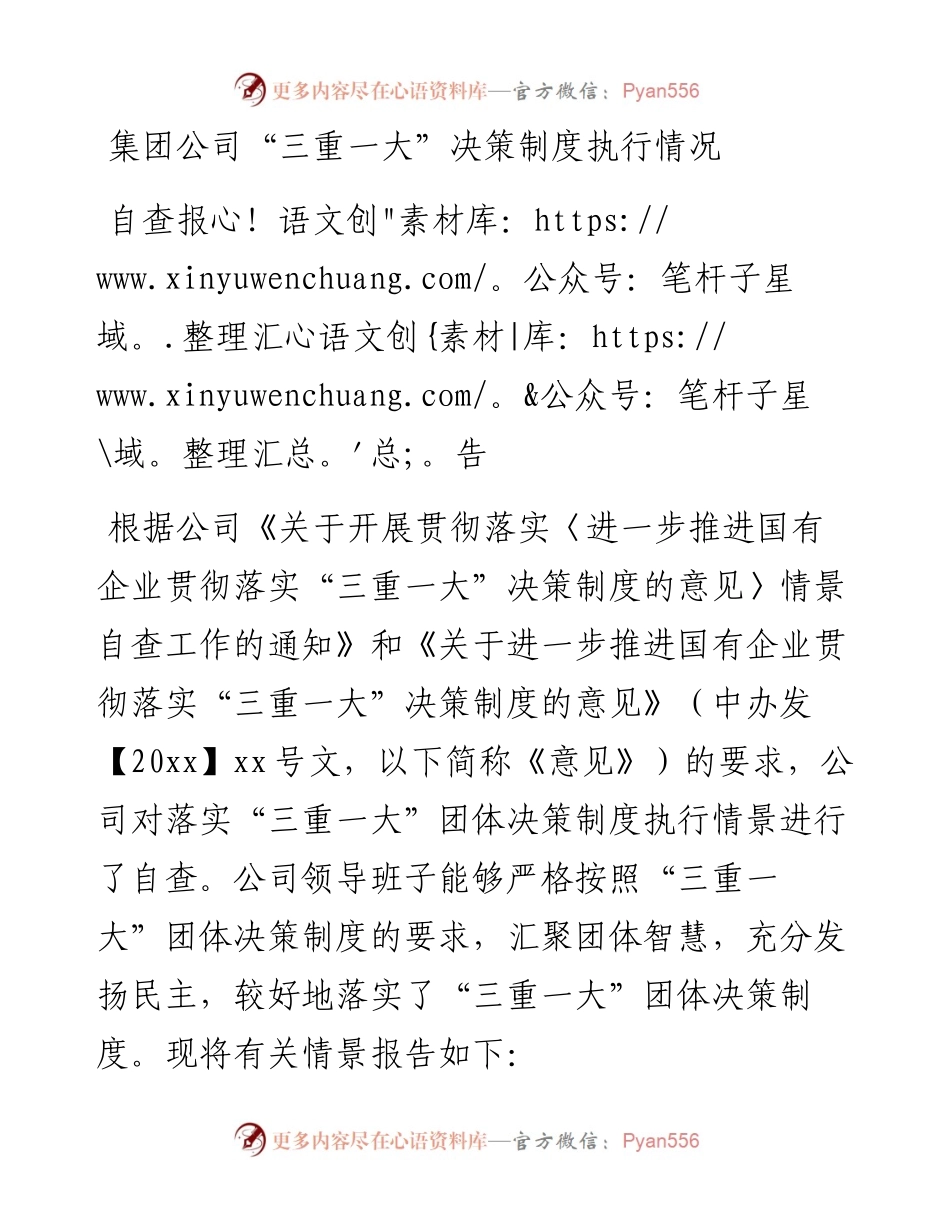 集团公司“三重一大”决策制度执行情况自查报告.docx_第1页