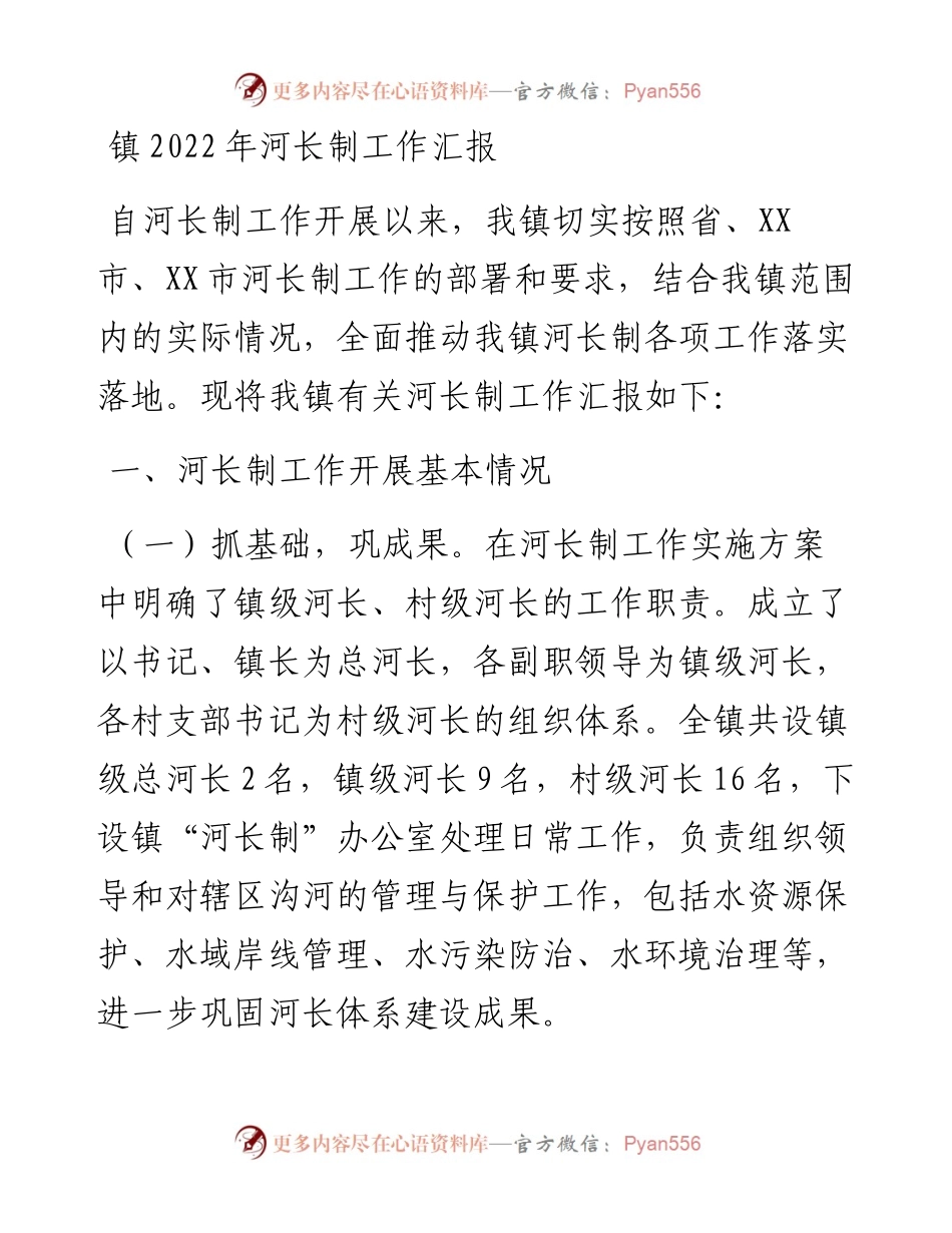 镇河长制工作汇报.docx_第1页