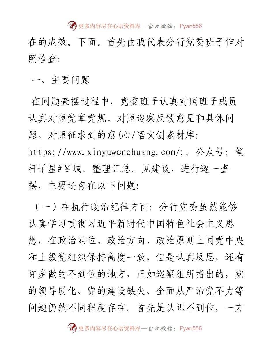 银行党委班子巡察整改专题民主生活会对照检查发言提纲.docx_第2页