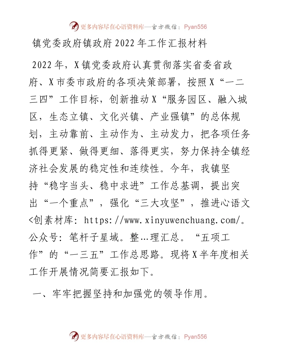 镇党委政府镇政府工作汇报材料.docx_第1页