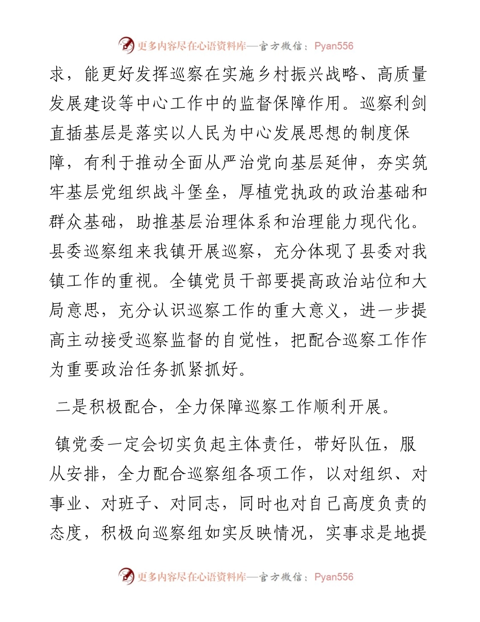 镇党委书记在县委第五巡察组对镇所辖部分村党组织巡察工作动员会上的表态发言.docx_第2页