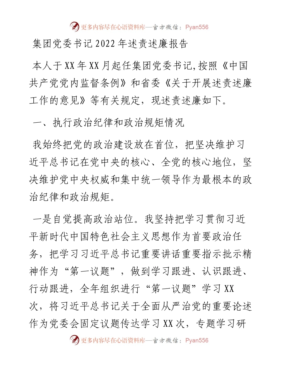 集团党委书记述责述廉报告.docx_第1页