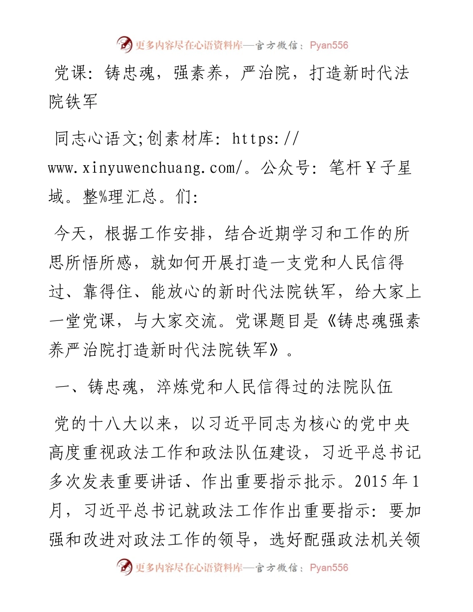 铸忠魂 强素养 严治院 打造新时代法院铁军.docx_第1页