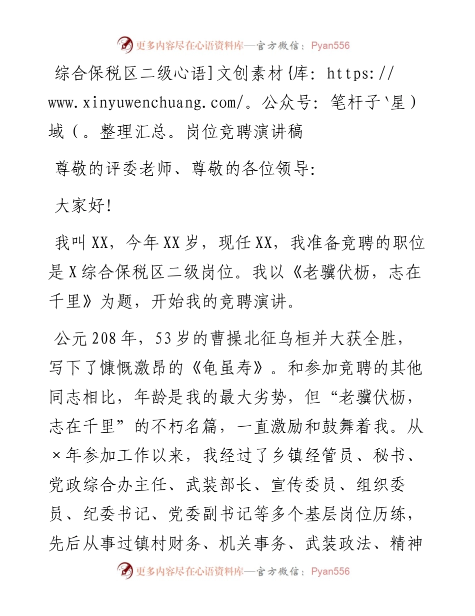 综合保税区二级岗位竞聘演讲稿.docx_第1页