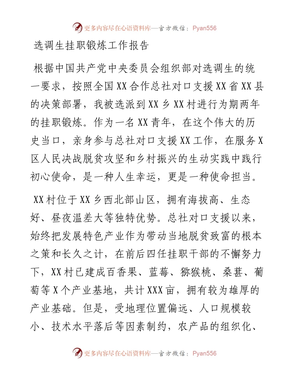 选调生挂职锻炼工作报告.docx_第1页