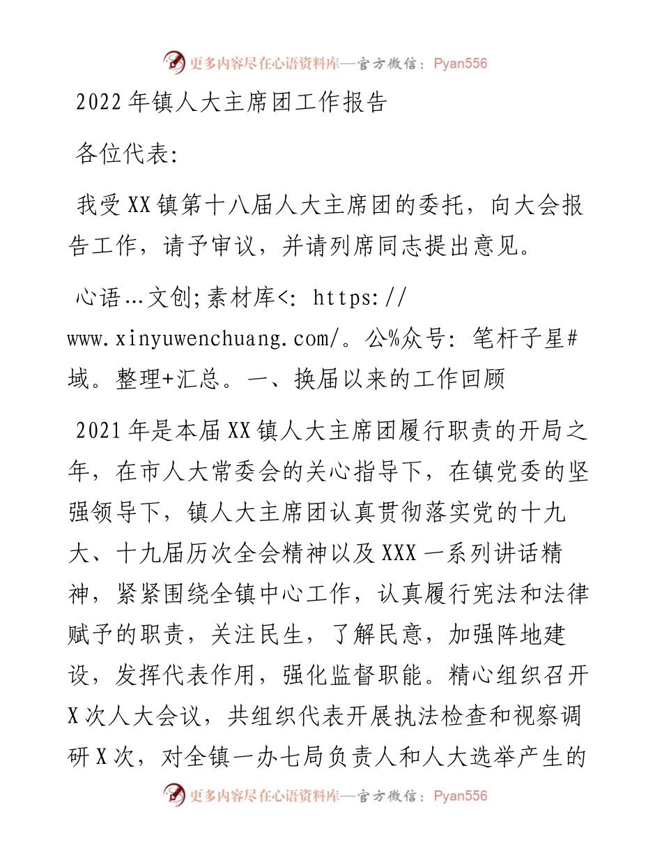 镇人大主席团工作报告.docx_第1页