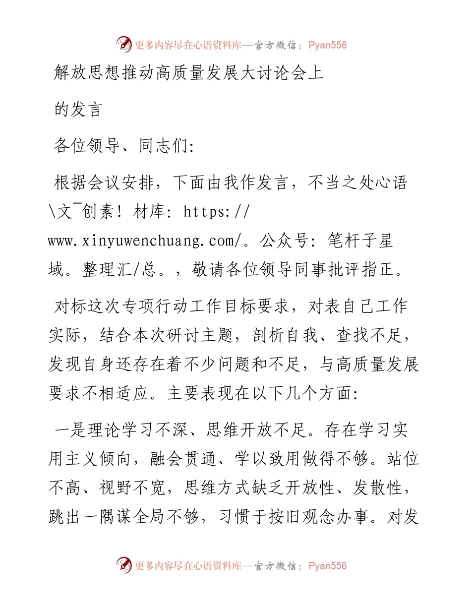 解放思想推动高质量发展大讨论会上的发言.docx_第1页