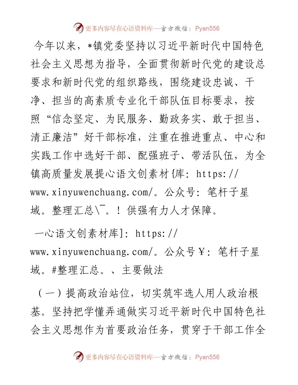 镇党委关于干部选拔任用工作情况的报告.docx_第1页
