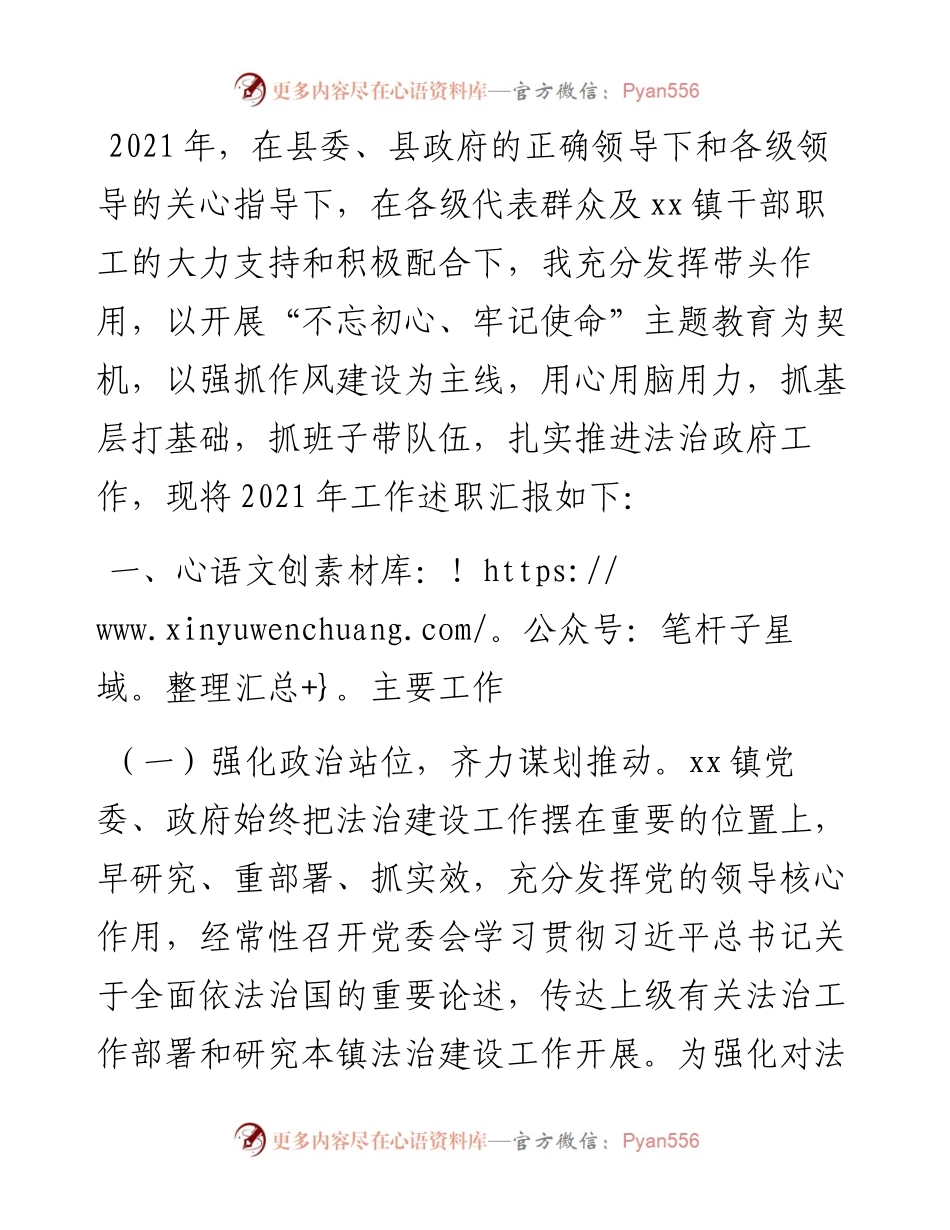 镇长法治政府工作述职报告.docx_第1页