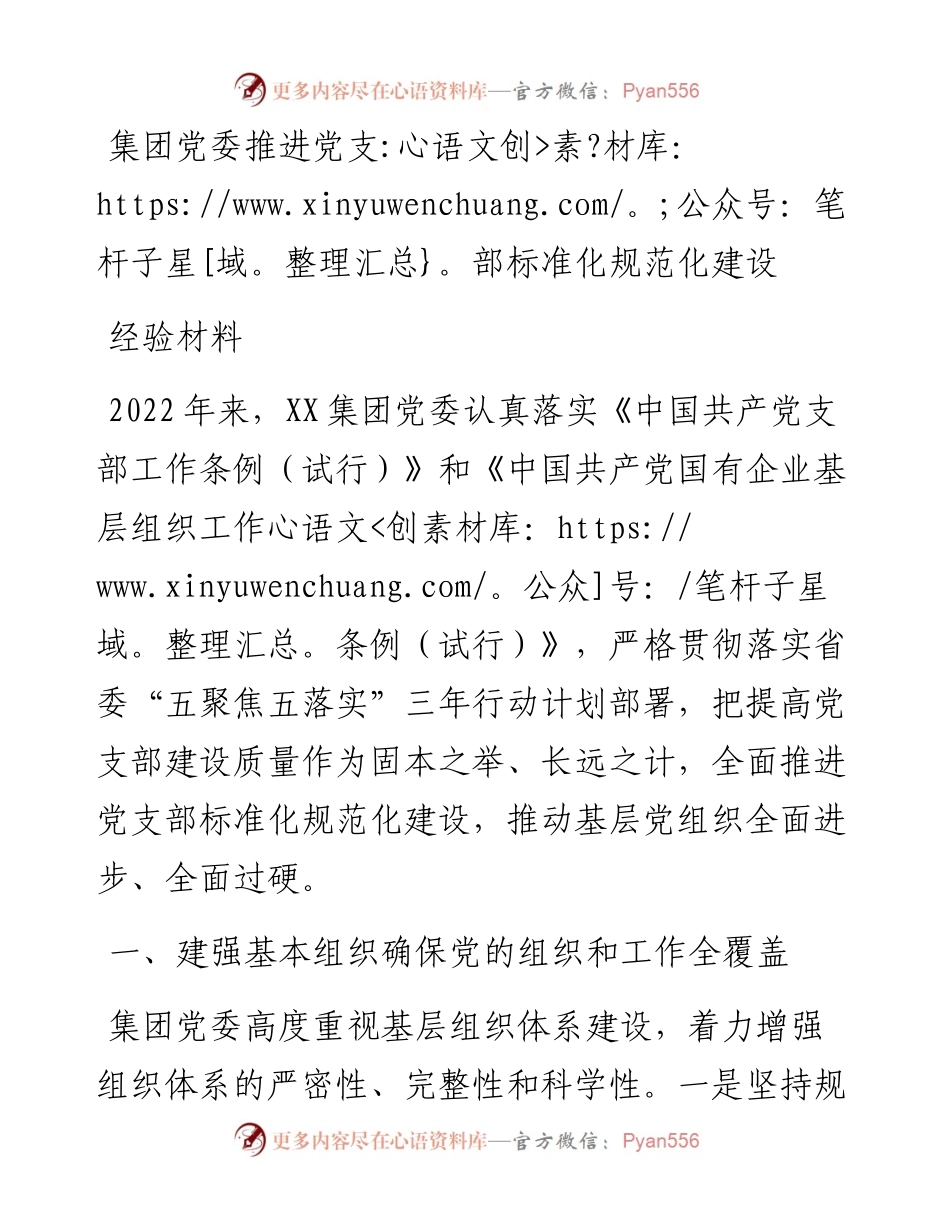 集团党委推进党支部标准化规范化建设经验材料.docx_第1页