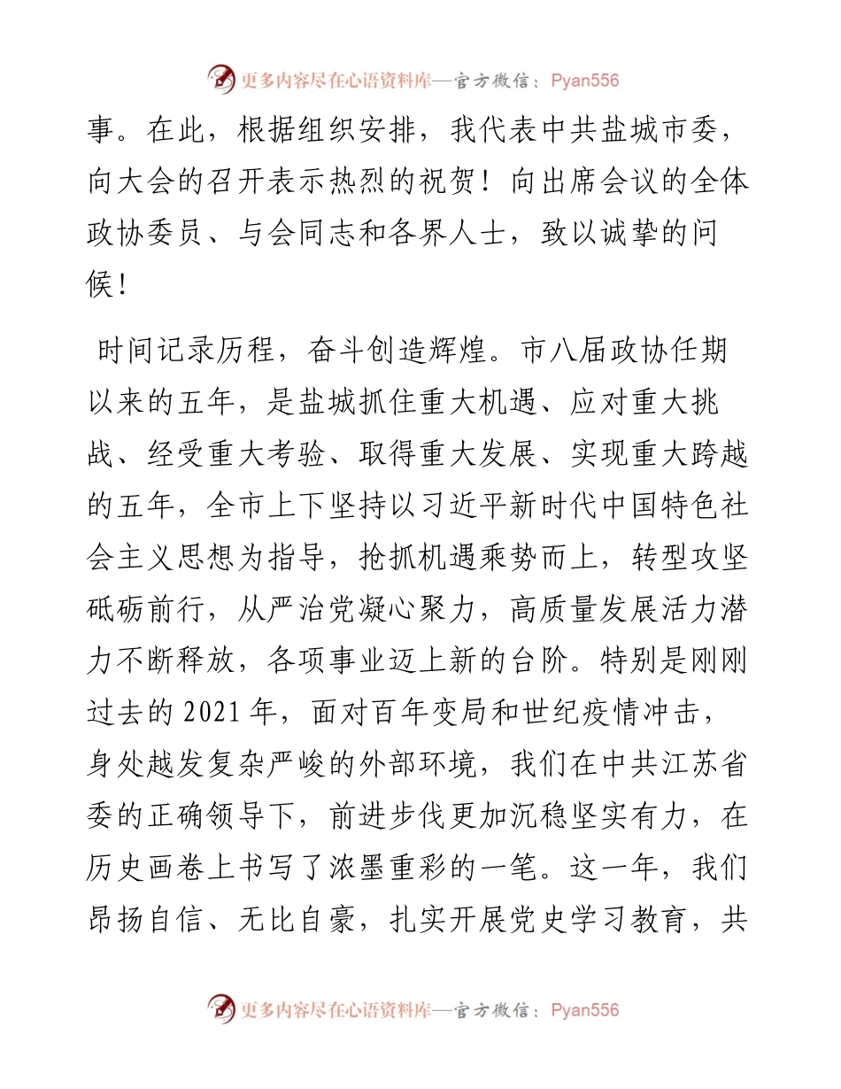 范文系列3288盐城市代理市长周斌：在政协盐城市九届一次会议开幕式上的讲话.docx_第2页