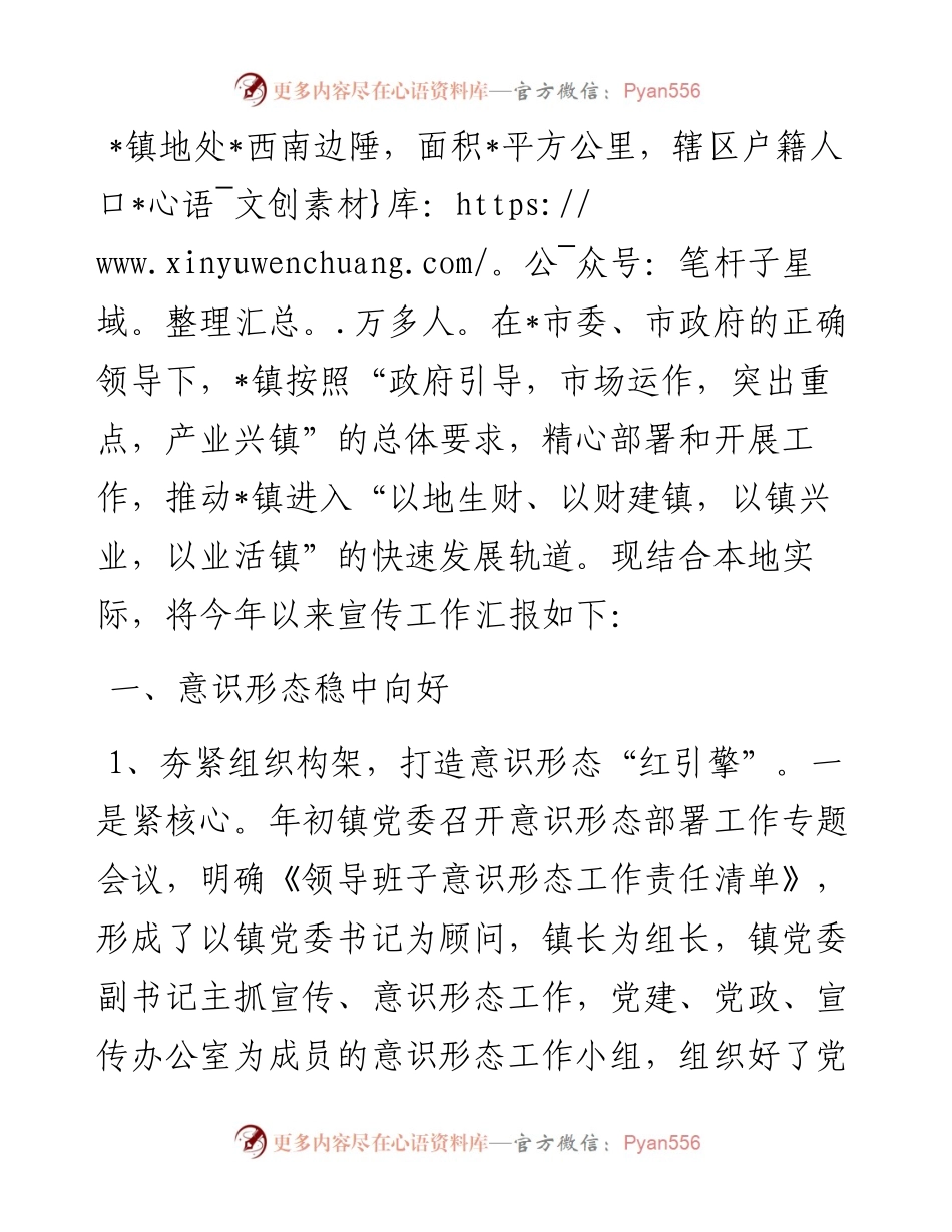 镇人民政府宣传工作汇报材料.docx_第1页