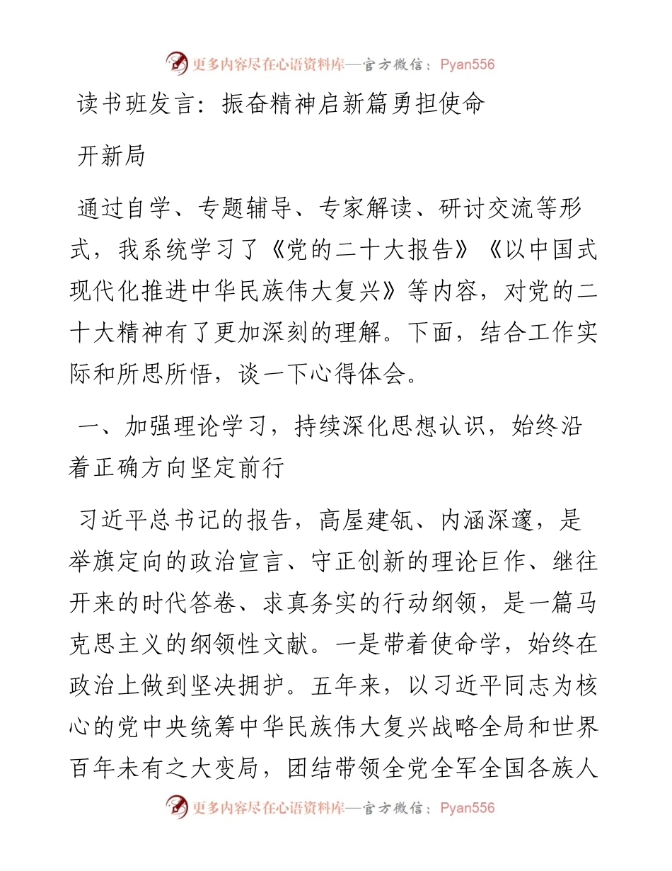 读书班发言：振奋精神启新篇勇担使命开新局.docx_第1页