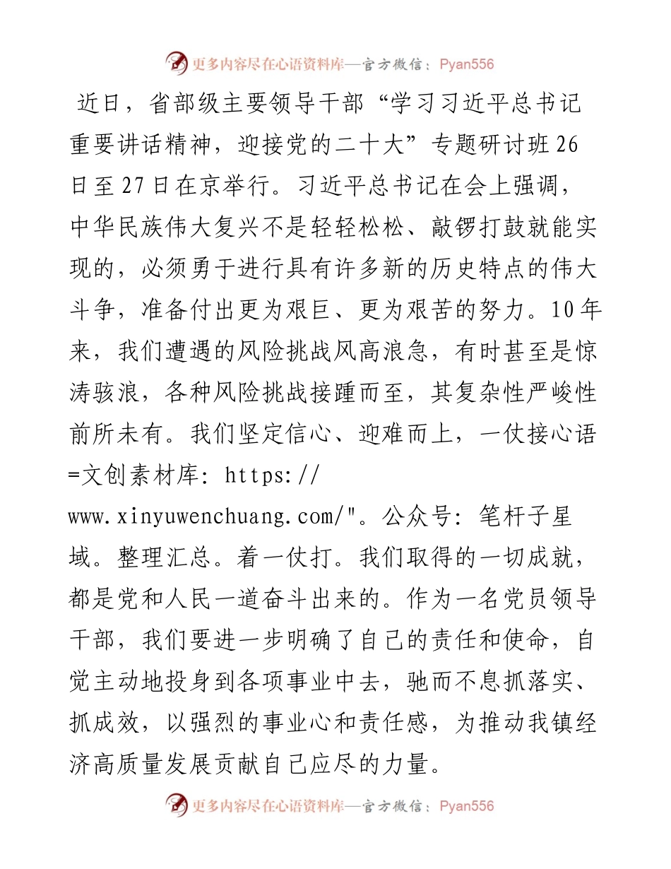 镇长学习习近平在省部级主要领导干部专题研讨班上重要讲话心得体会.docx_第1页