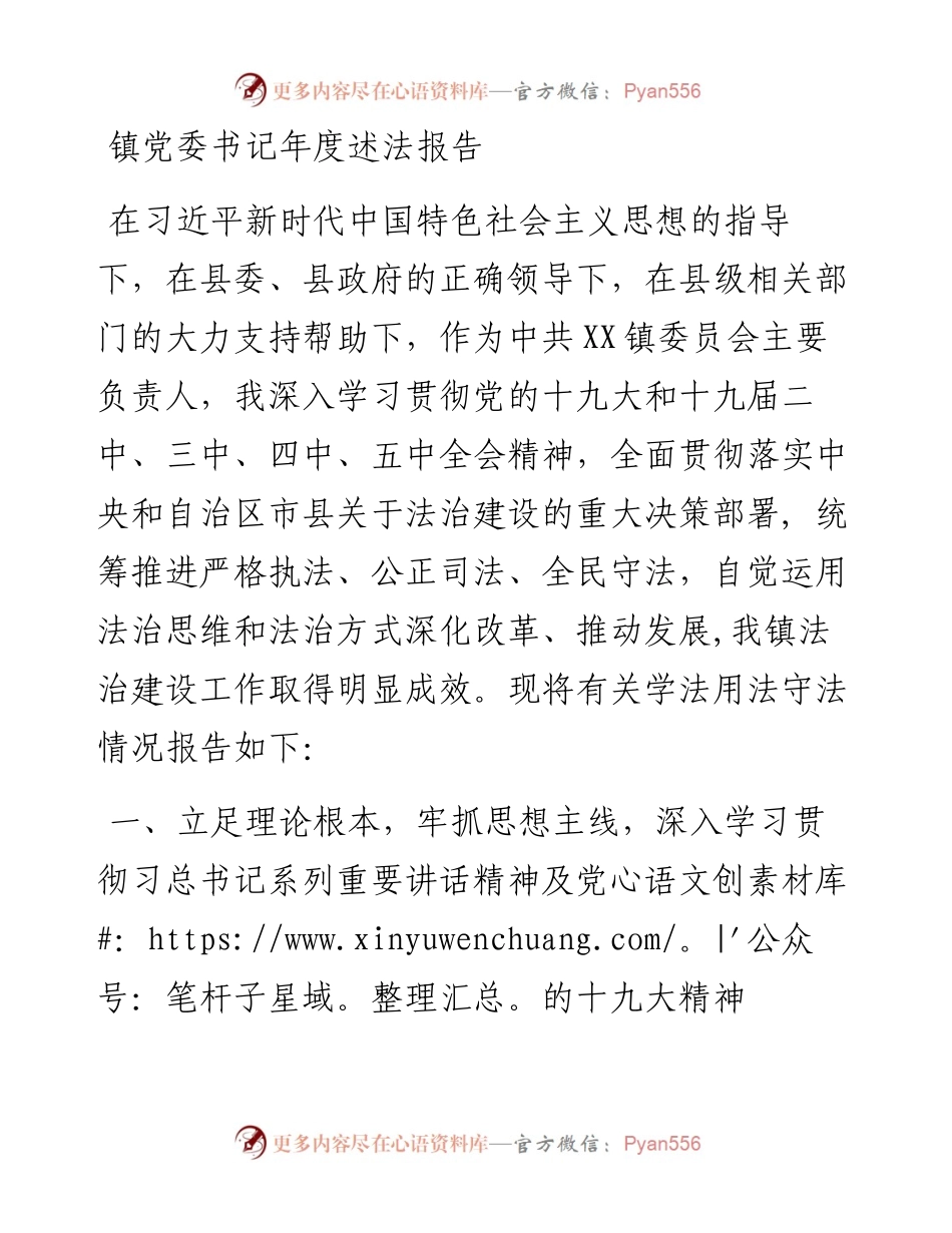 镇党委书记年度述法报告.docx_第1页