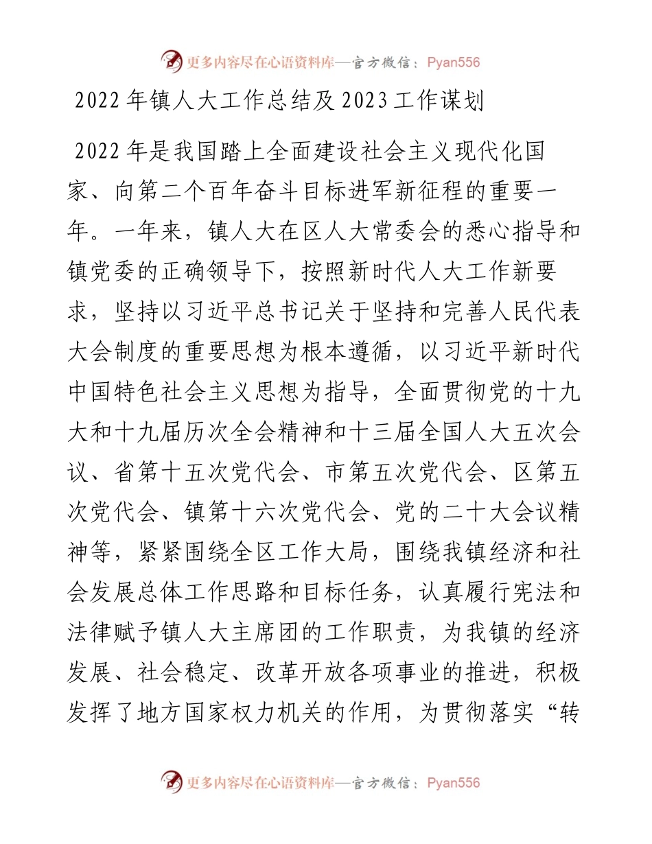镇人大工作总结及2023工作谋划.docx_第1页