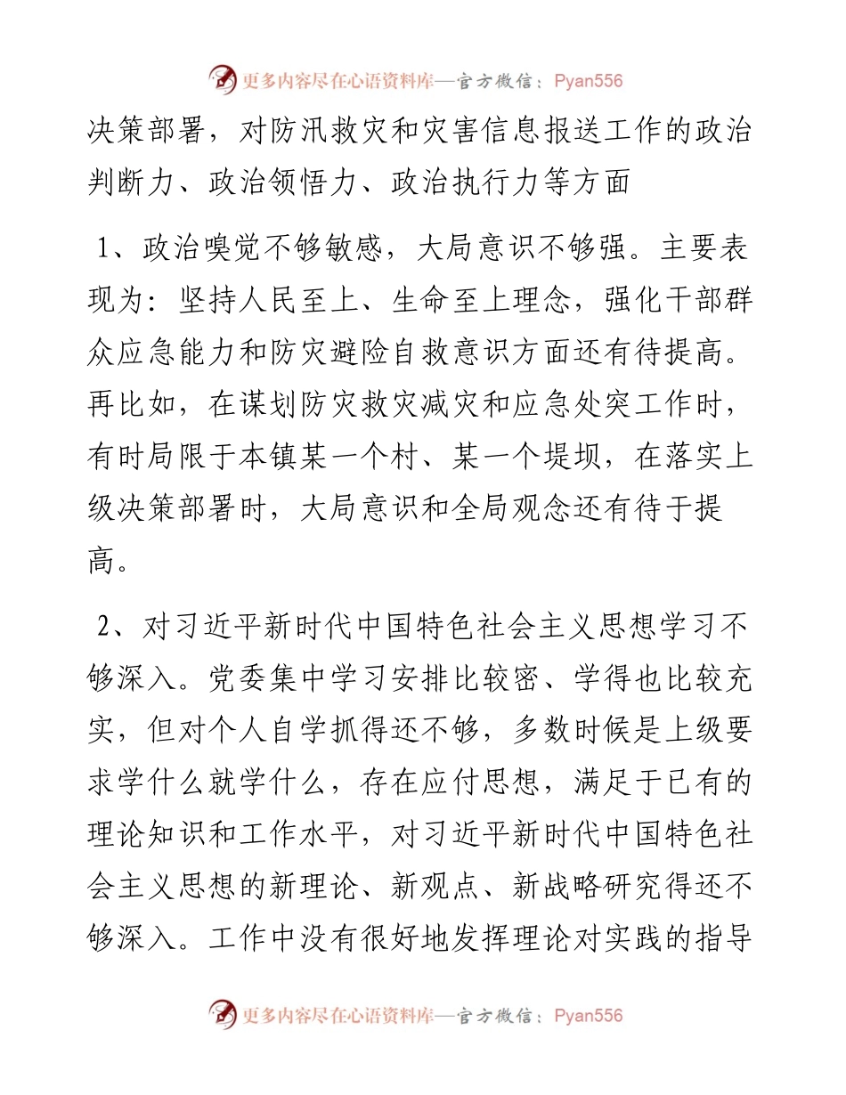 郑州“7.20”特大暴雨灾害追责问责案件以案促改民主生活会发言.docx_第2页