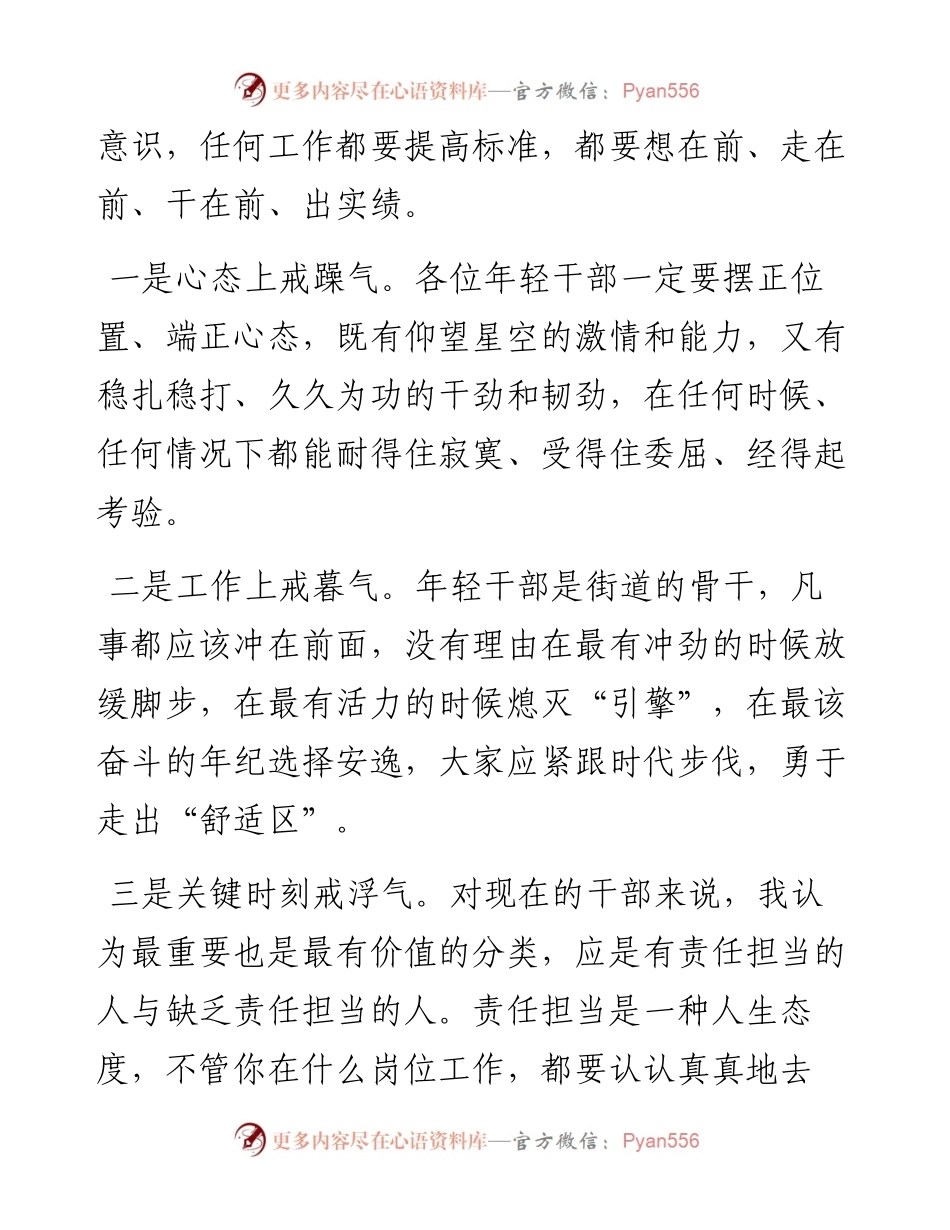 范文系列4062碧溪街道党工委书记赵斌：在碧溪街道“碧浪淘沙”青年干部能力素养提升培训班上的讲话.docx_第2页