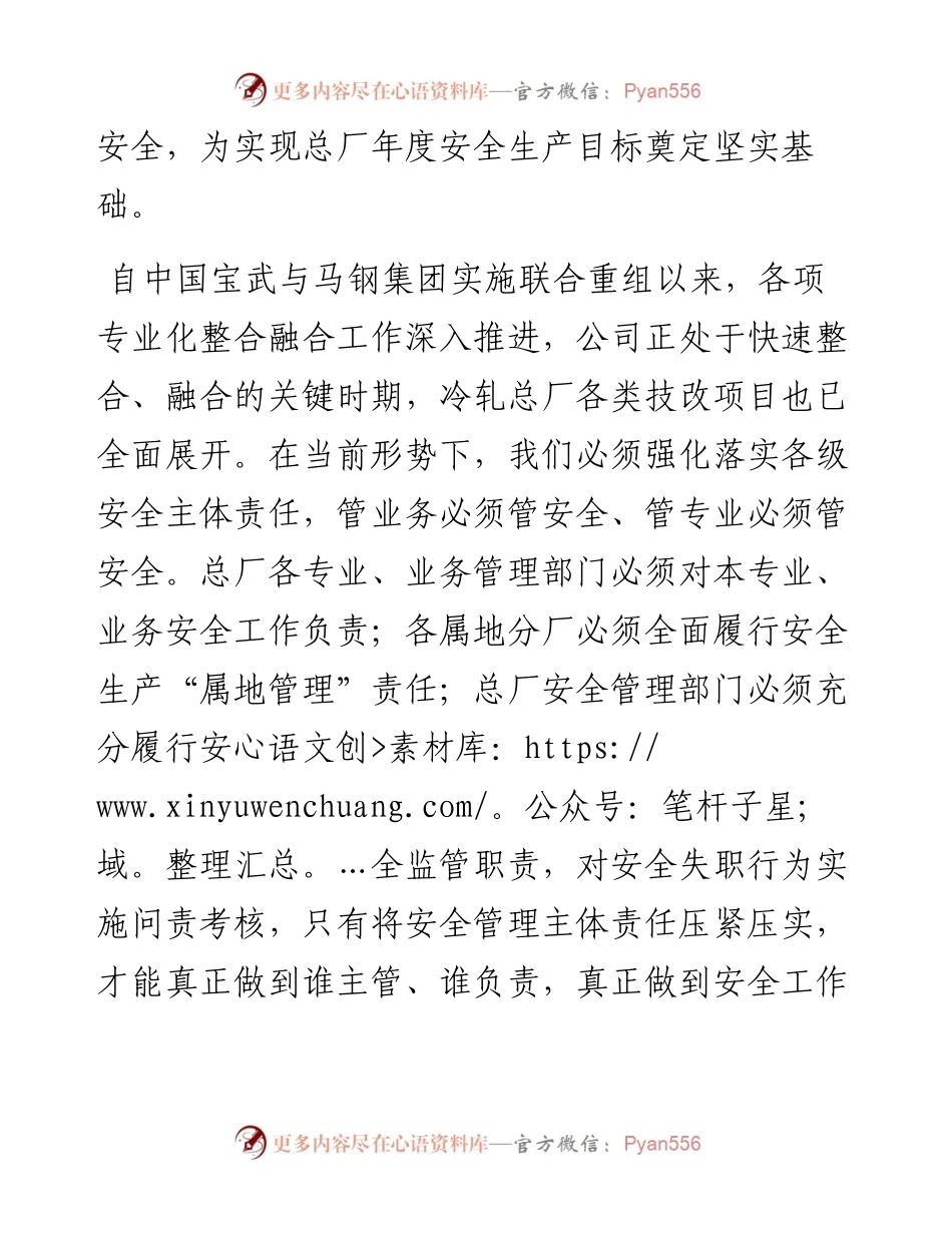 范文系列325马钢冷轧总厂厂长杨兴亮在“安全生产月”动员会上的讲话.docx_第2页