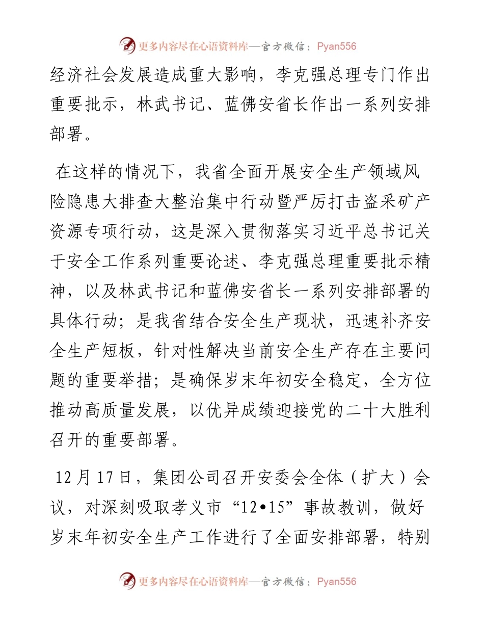 范文系列2981山西焦煤霍州煤电汾源煤业公司总经理王宇魁：在集团公司贯彻落实省安委会安全生产领域风险隐患大排查大整治集中行动暨严厉打击盗采矿产资源专项行动部署视频会上的讲话.docx_第2页