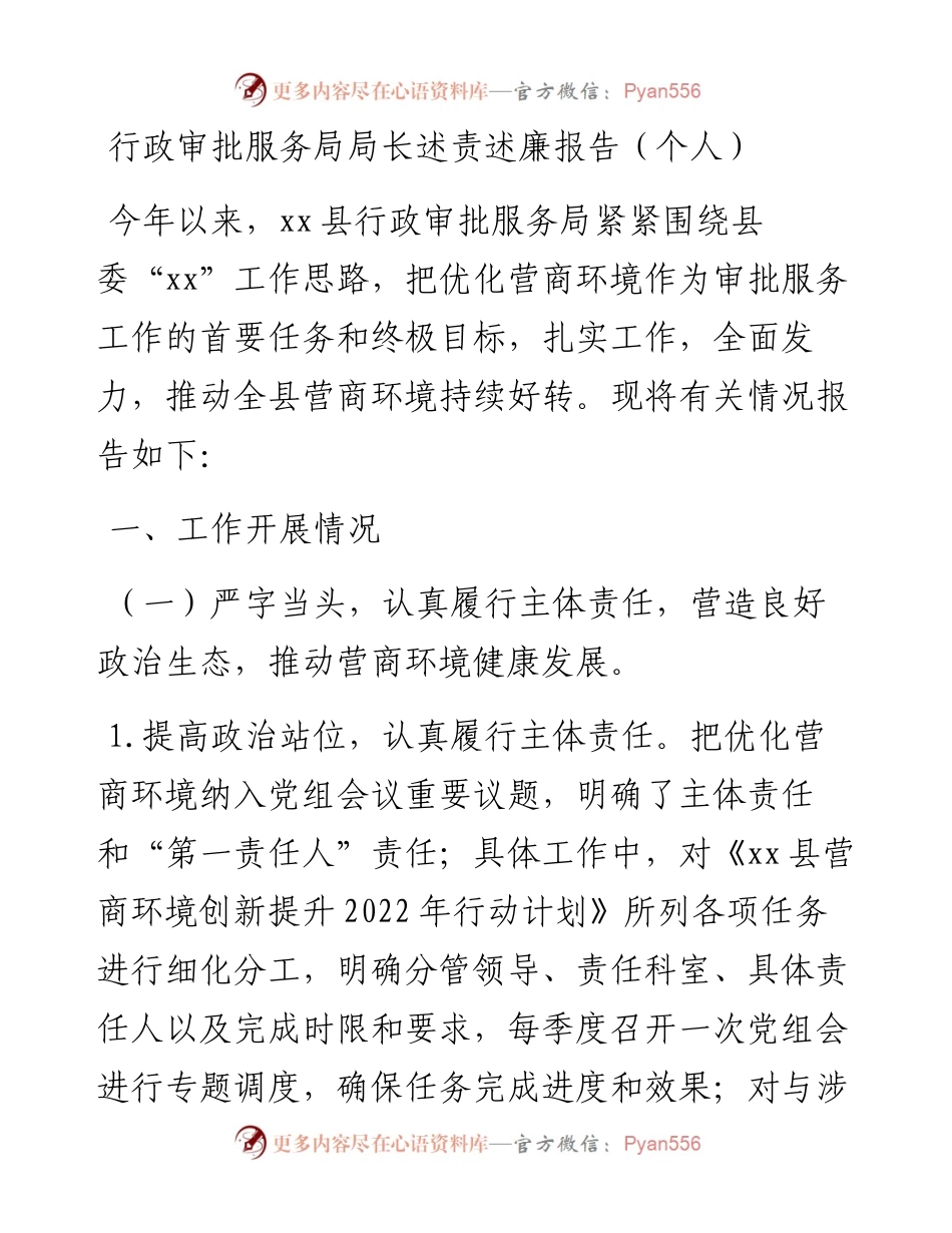 行政审批服务局局长述责述廉报告（个人）.docx_第1页