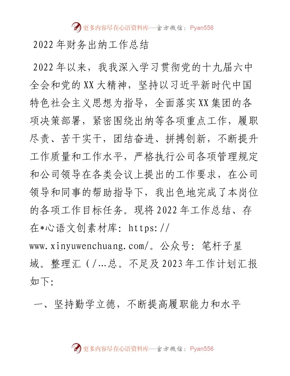 财务出纳工作总结.docx_第1页