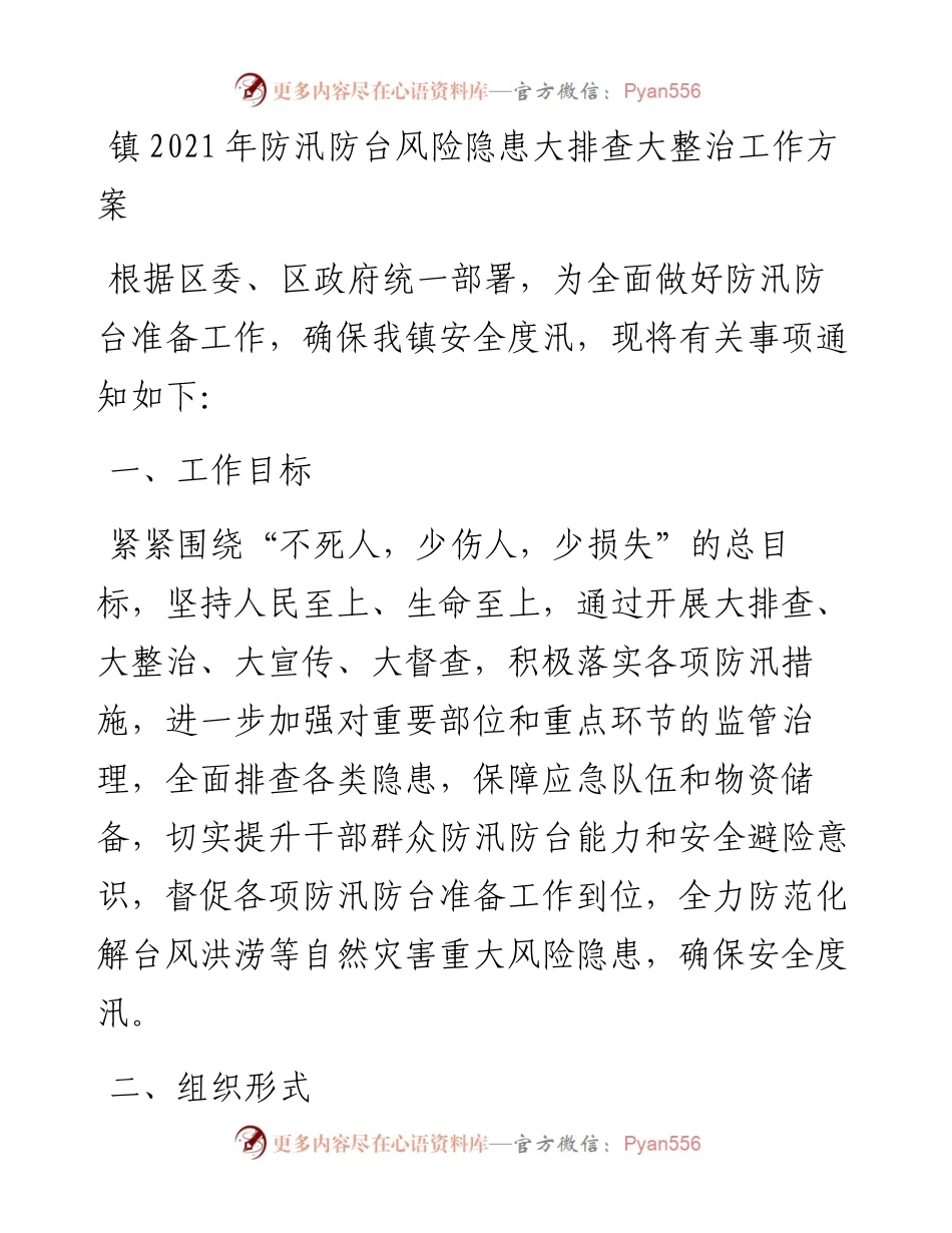 镇防汛防台风险隐患大排查大整治工作方案.docx_第1页