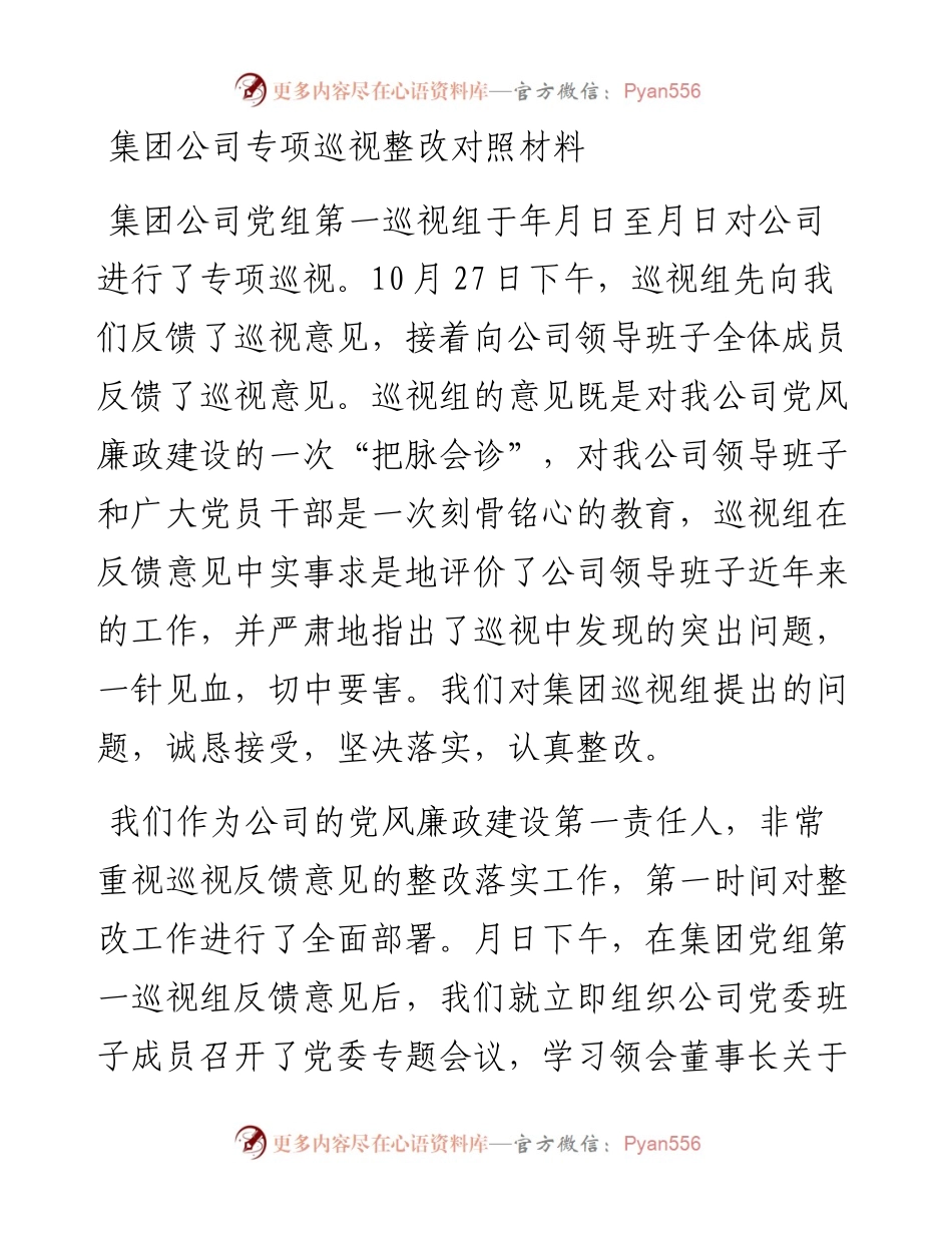 集团公司专项巡视整改对照材料.docx_第1页