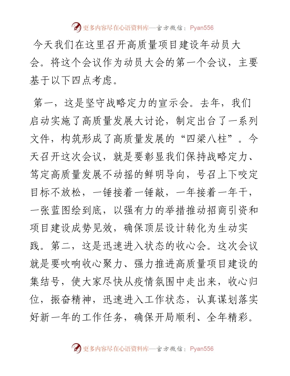 高质量项目建设年动员大会上的讲话.docx_第1页