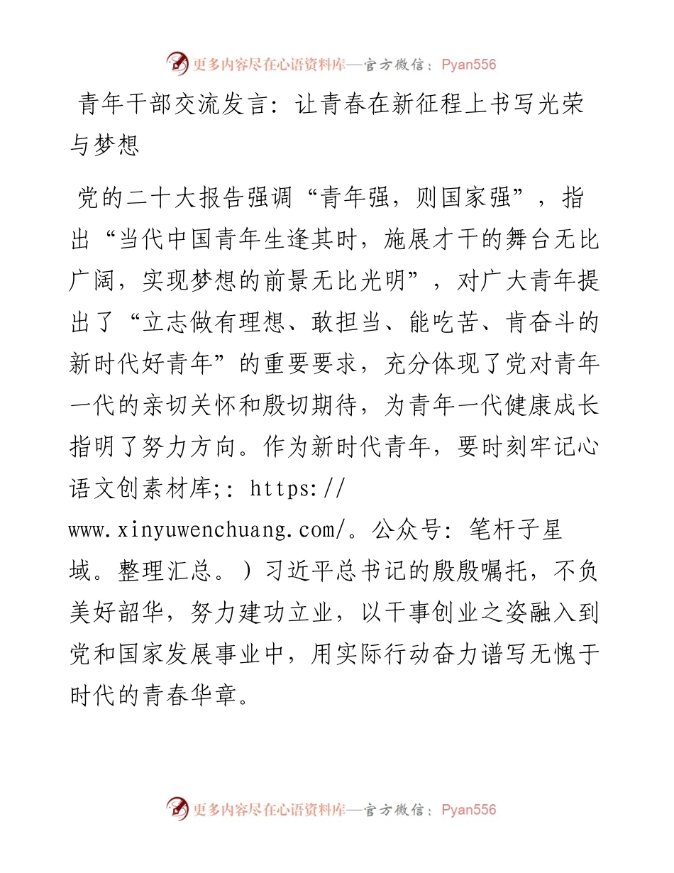 青年干部交流发言：让青春在新征程上书写光荣与梦想.docx_第1页