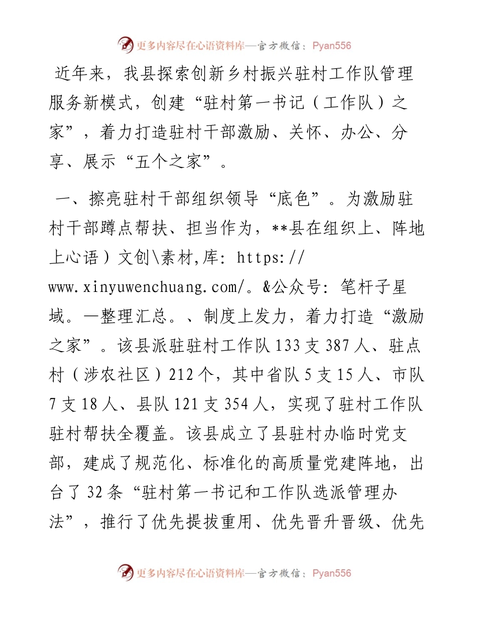 驻村干部队伍管理经验交流材料.docx_第1页