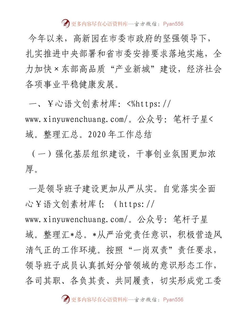 高新技术产业园工作总结及工作打算.docx_第1页