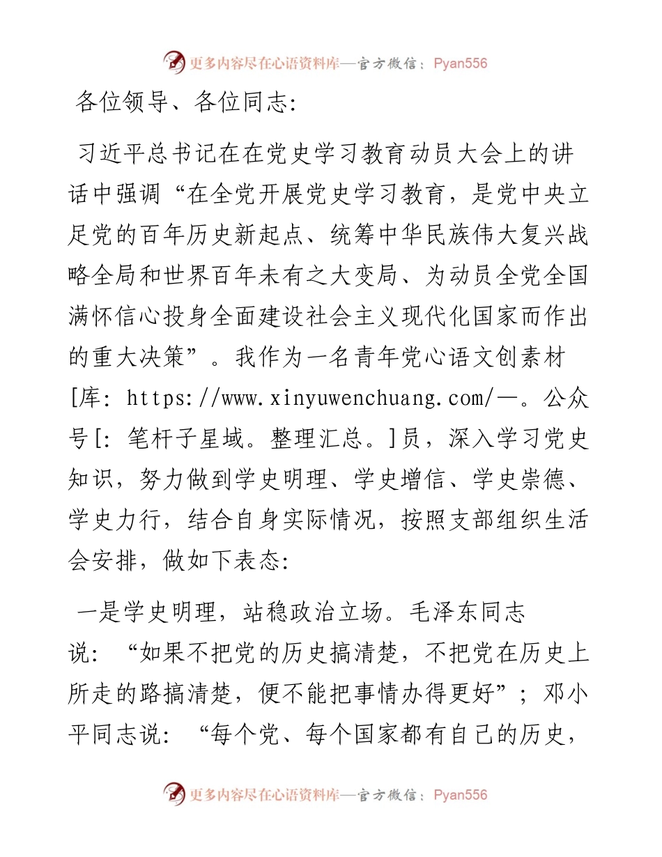 青年党员专题组织生活会表态发言.docx_第1页
